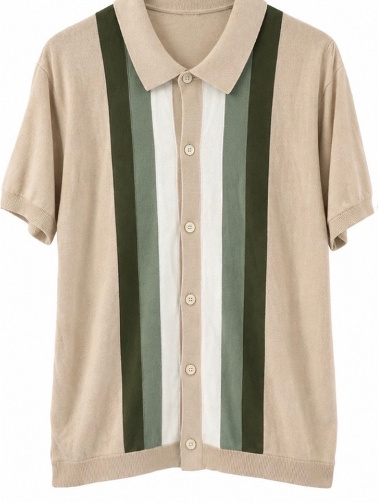 GAP Other - GAP Beige Short-Sleeve Button Shirt with Green Stripe Paneling